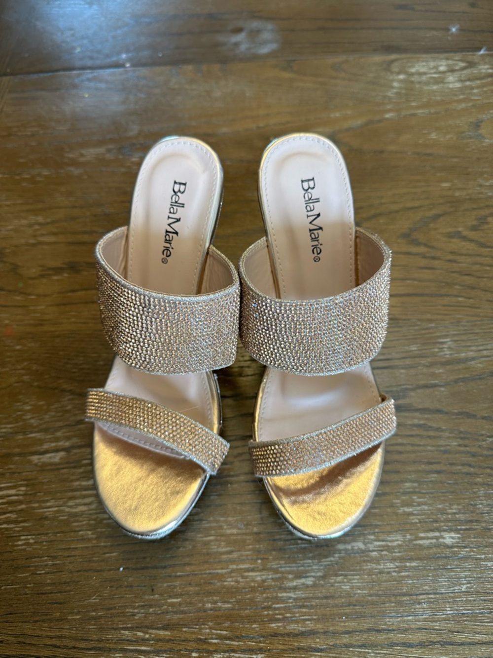 Bella Marie Rose Gold Rhinestone Double-Strap Slide Mules